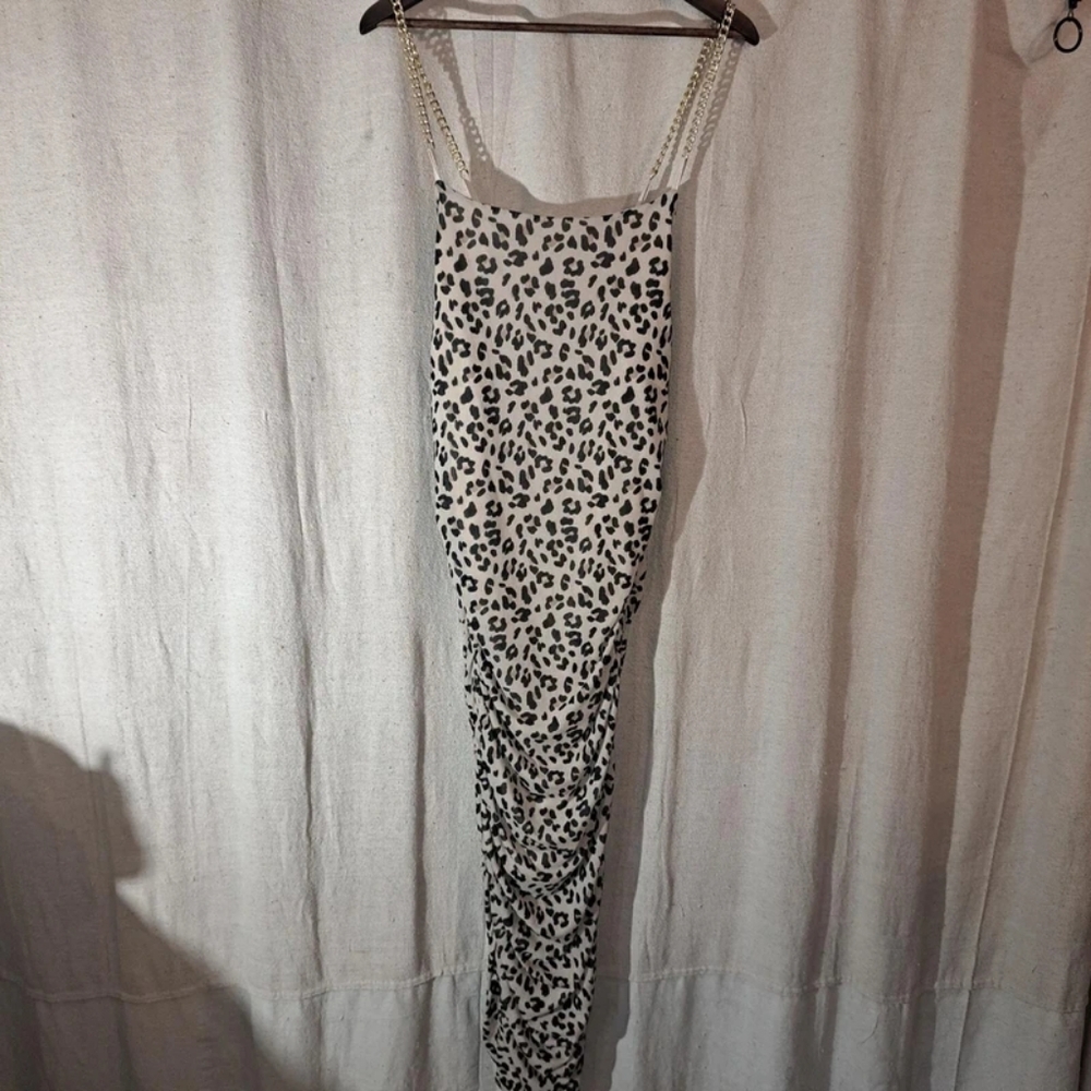 Almost Famous Cream and Black Slip Dress with Chain Straps